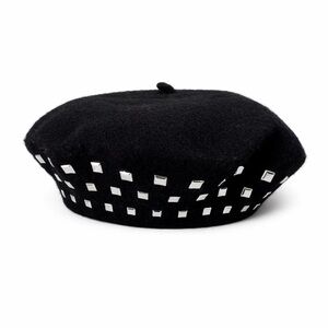 ZARA Wool Studded Beret Black 100% Wool NWT 56cm Small Parisian Chic